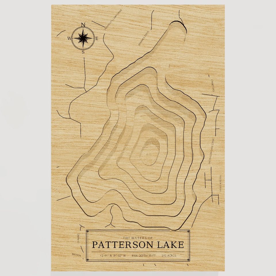 Patterson Lake 3D wood map, front view