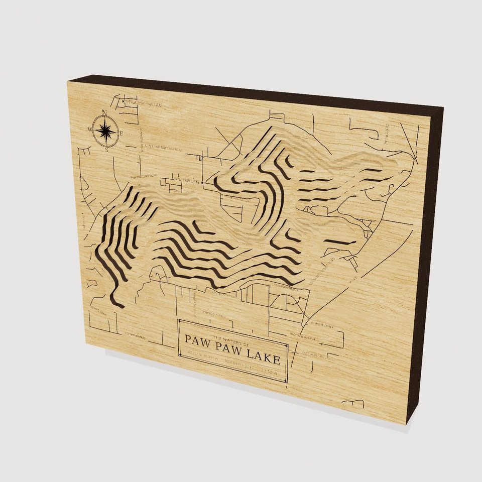 Paw Paw Lake 3D wood map, hero view