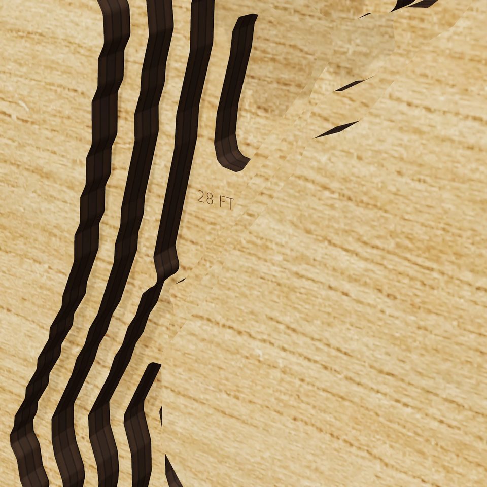 Pawtuckaway Lake 3D wood map, detail view
