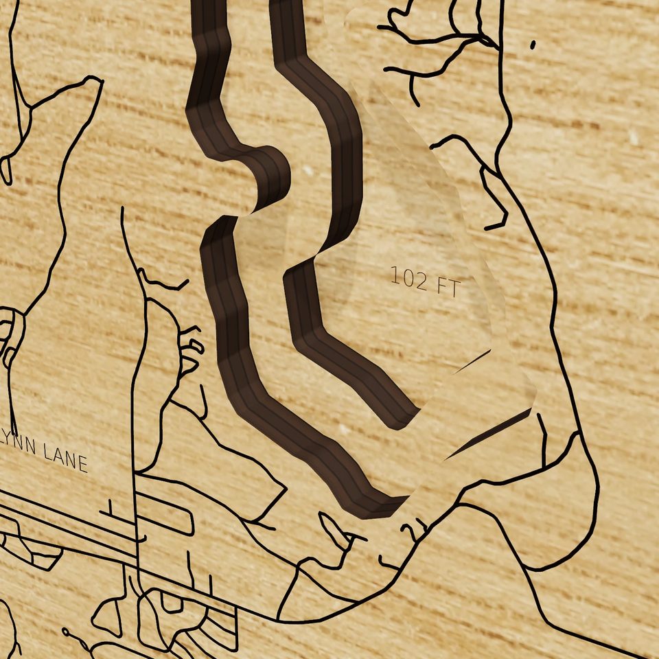Payette Lake 3D wood map, detail view