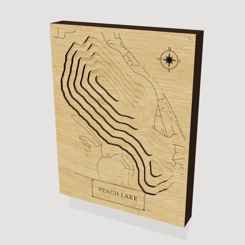 Peach Lake 3D wood map, hero view
