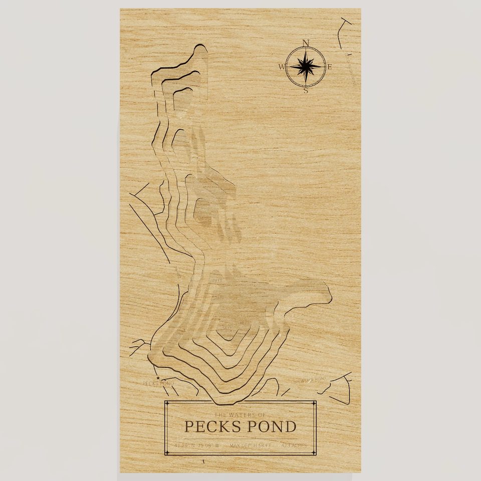Pecks Pond 3D wood map, front view