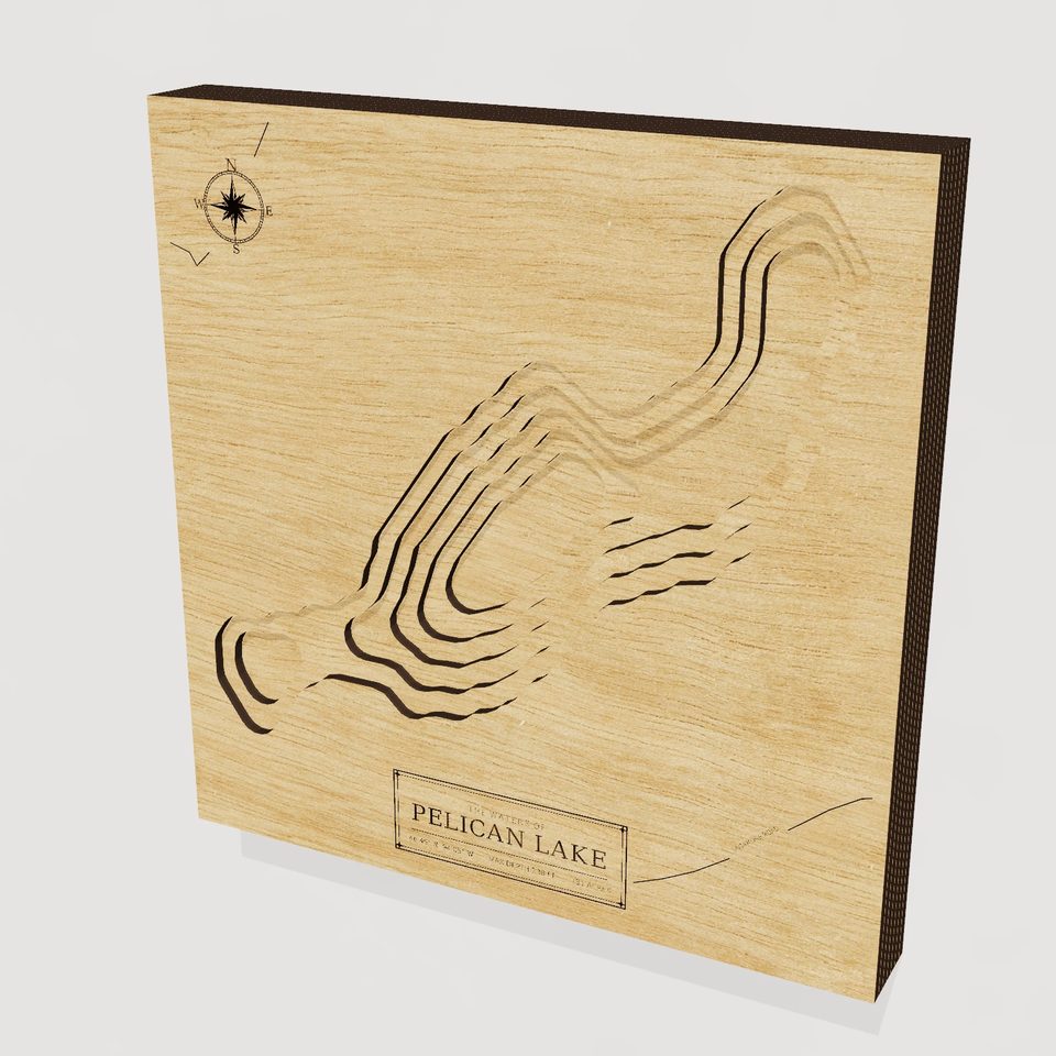 Pelican Lake 3D wood map, hero view