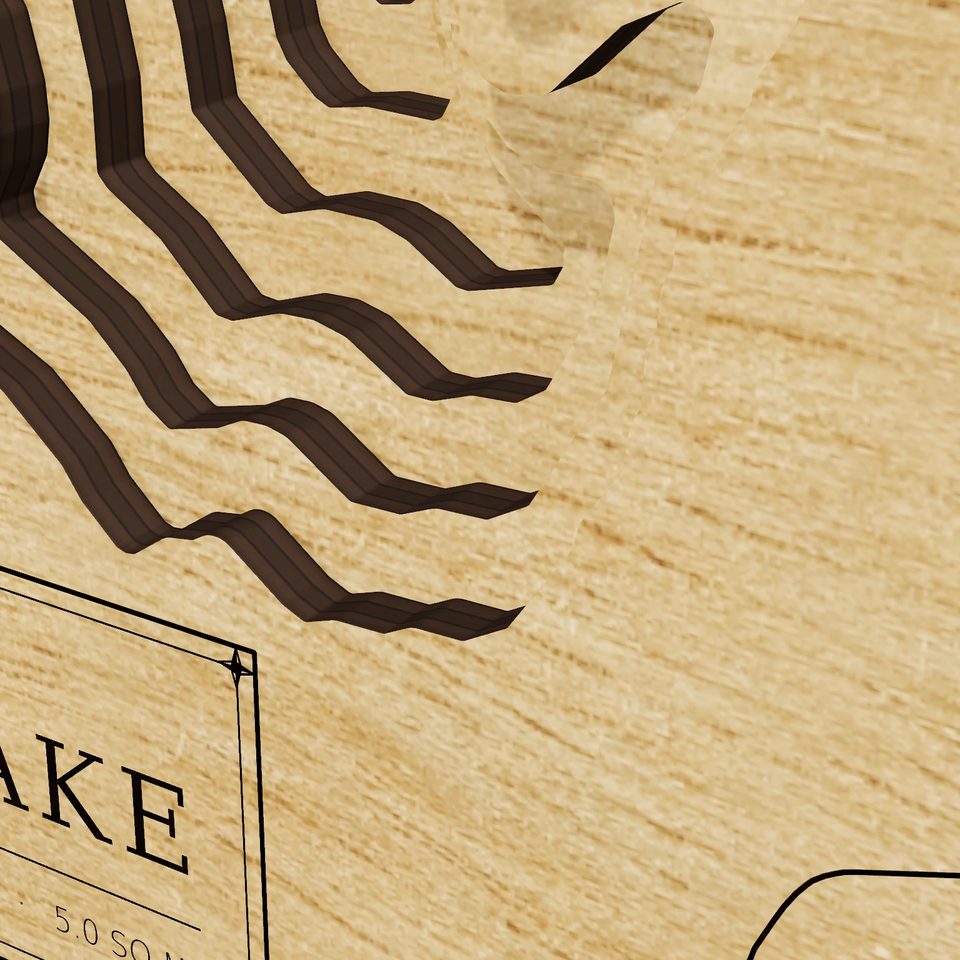 Pelican Lake 3D wood map, detail view