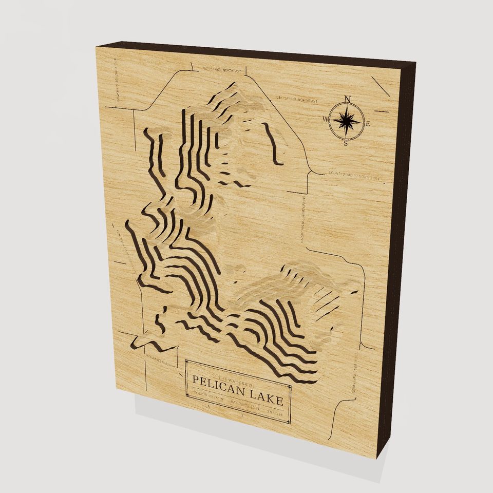 Pelican Lake 3D wood map, hero view