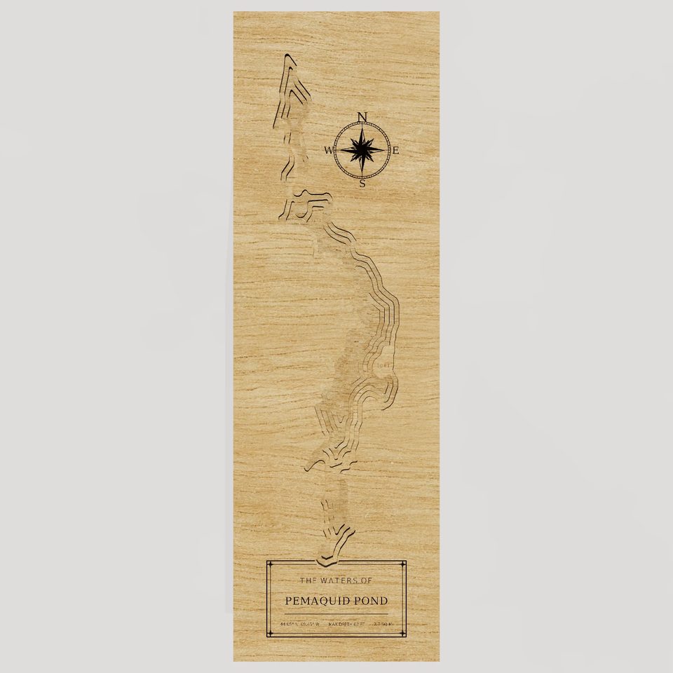 Pemaquid Pond 3D wood map, front view