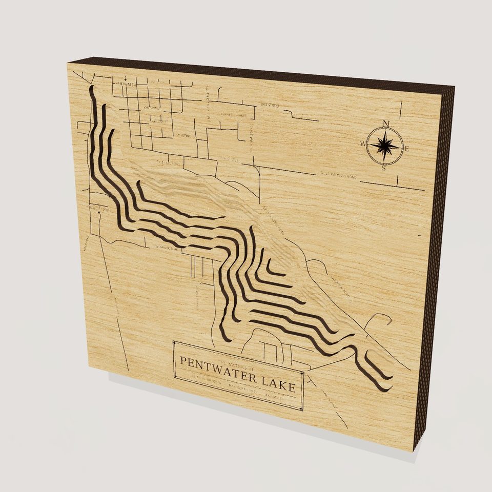 Pentwater Lake 3D wood map, hero view