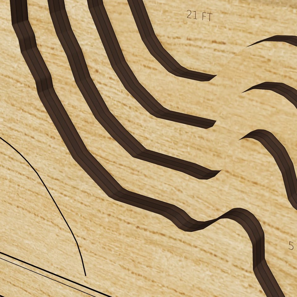 Pere Marquette Lake 3D wood map, detail view