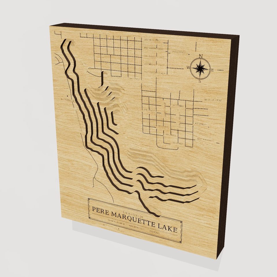 Pere Marquette Lake 3D wood map, hero view