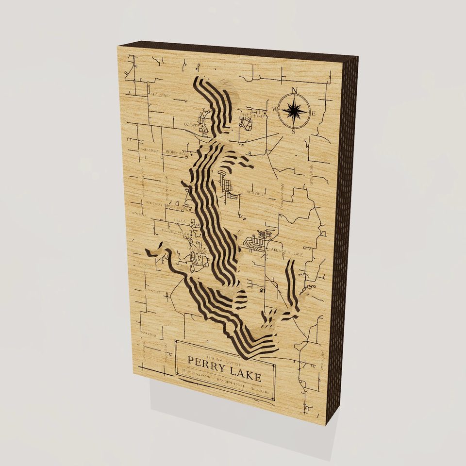 Perry Lake 3D wood map, hero view