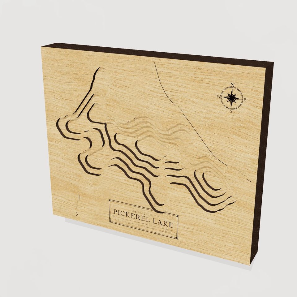 Pickerel Lake 3D wood map, hero view