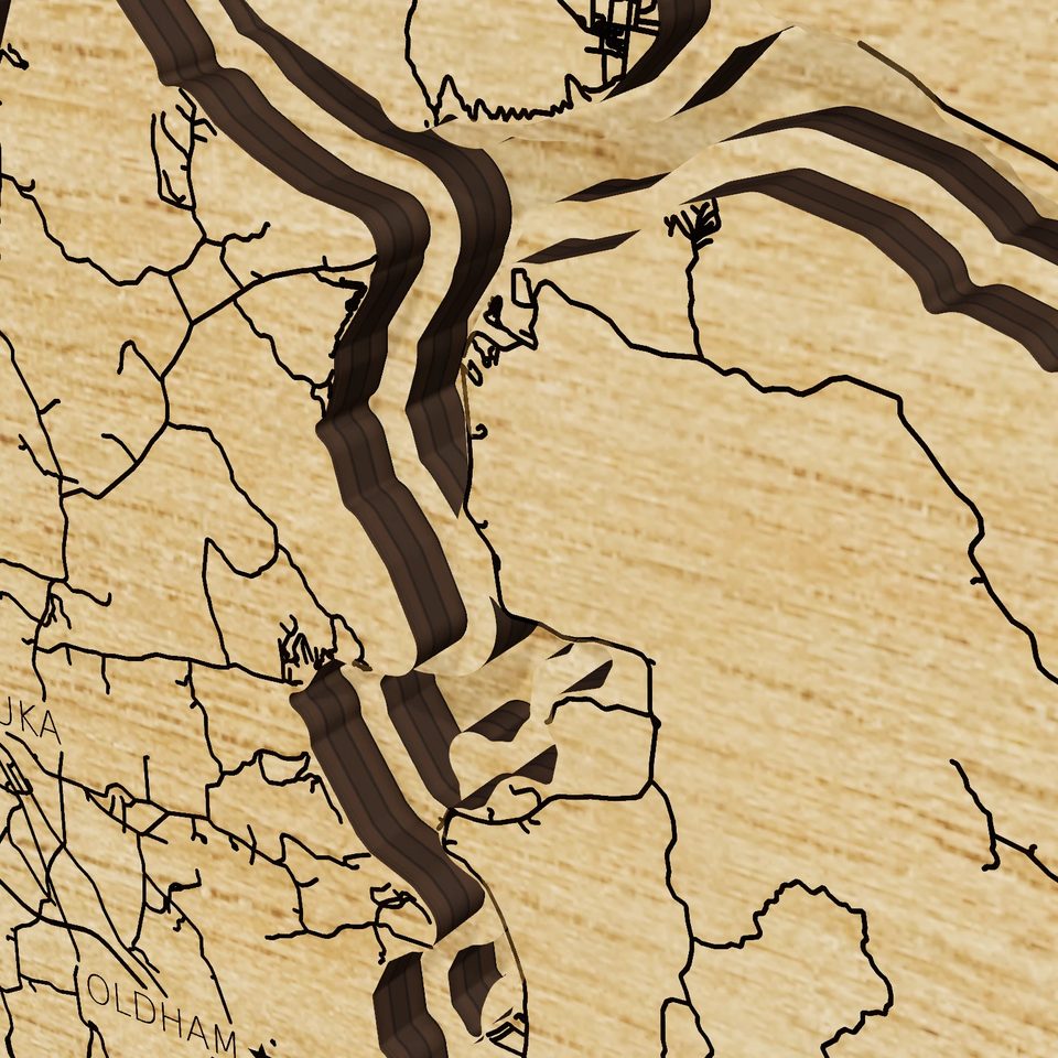 Pickwick Lake 3D wood map, detail view