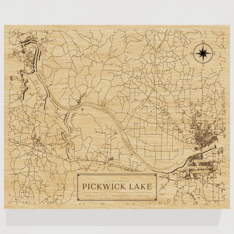 Pickwick Lake 3D wood map, front view