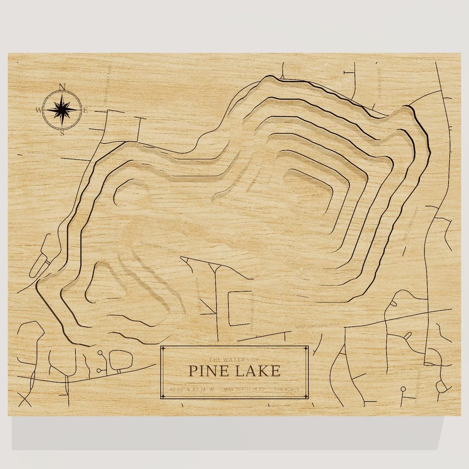 Pine Lake 3D wood map, front view