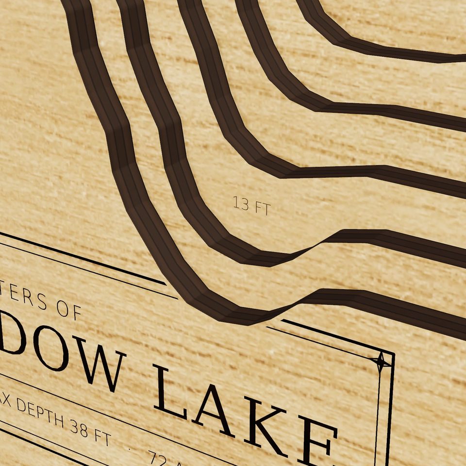 Pine Meadow Lake 3D wood map, detail view