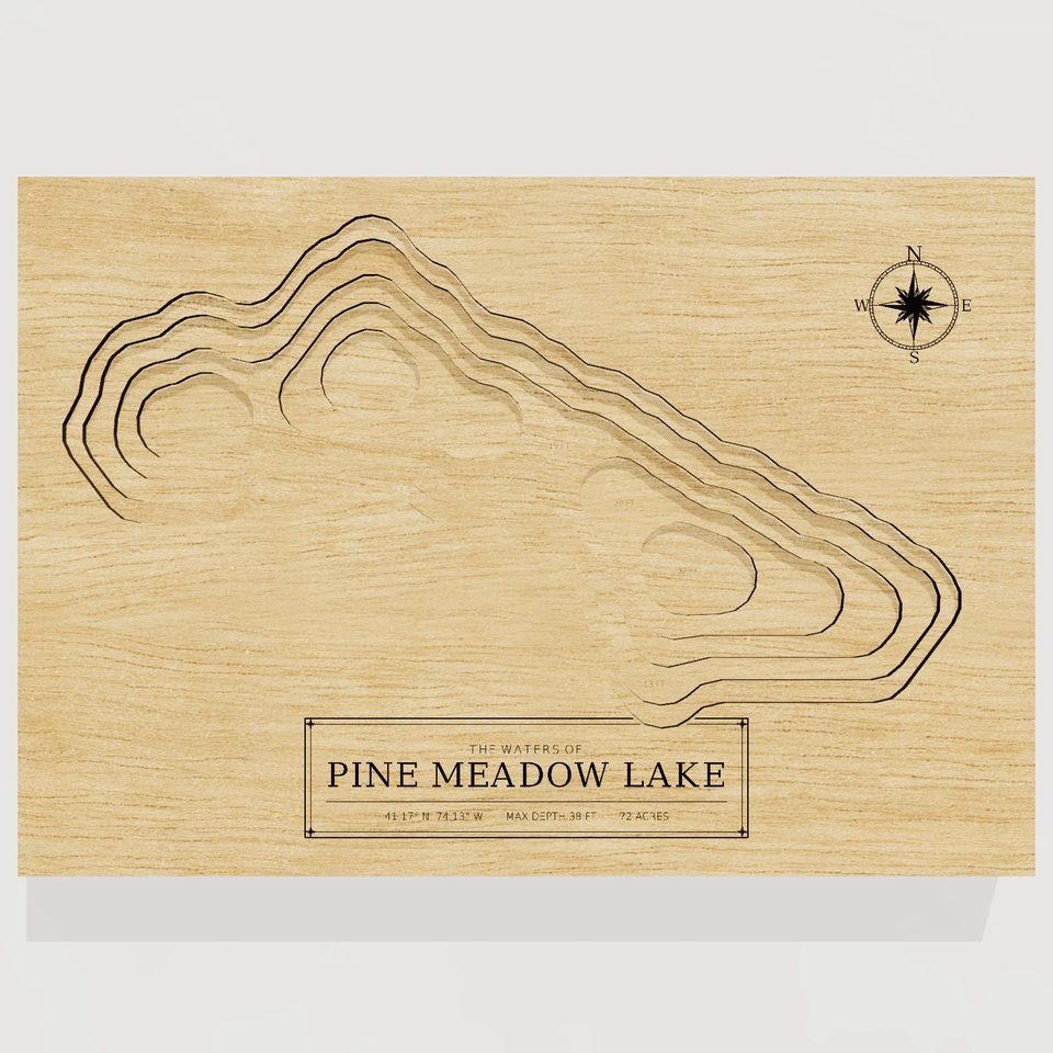 Pine Meadow Lake 3D wood map, front view