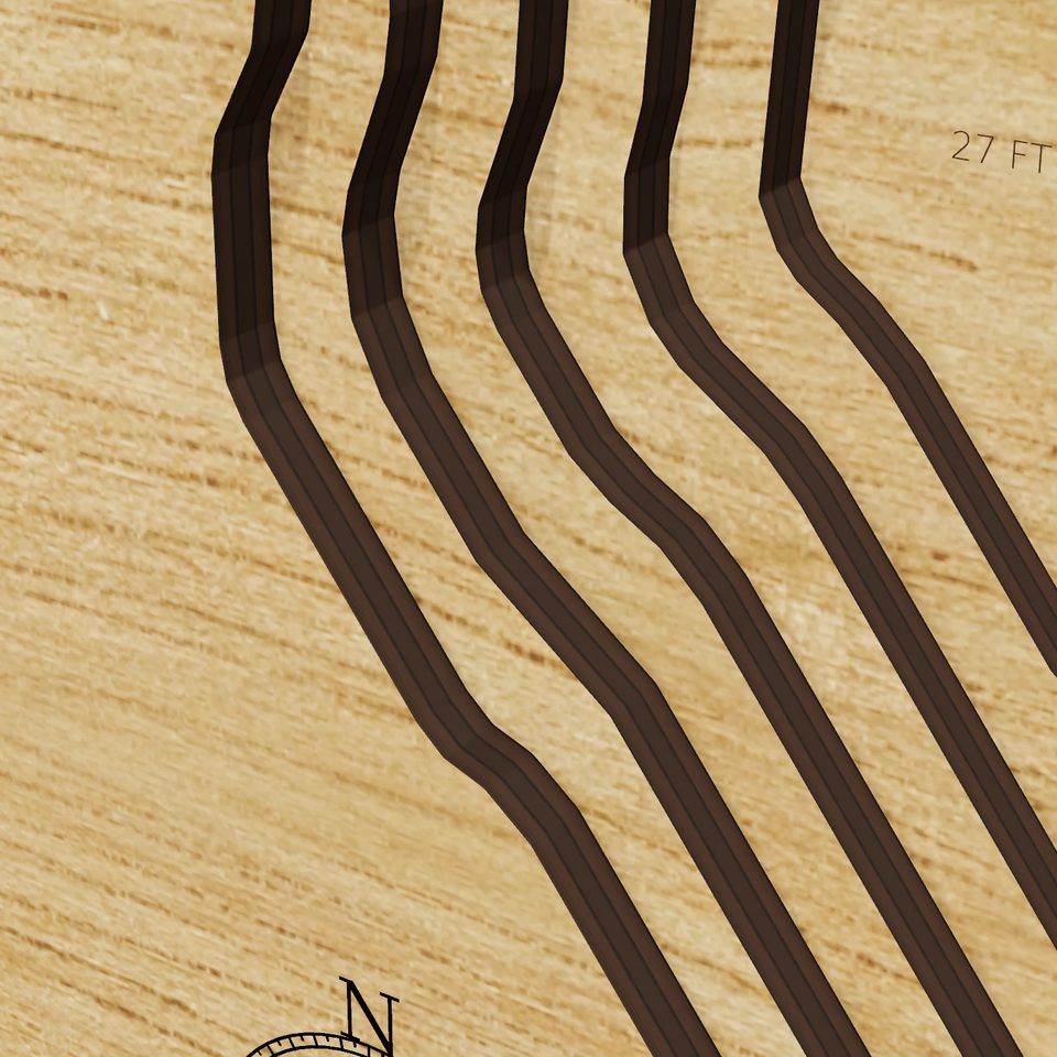 Pines Lake 3D wood map, detail view