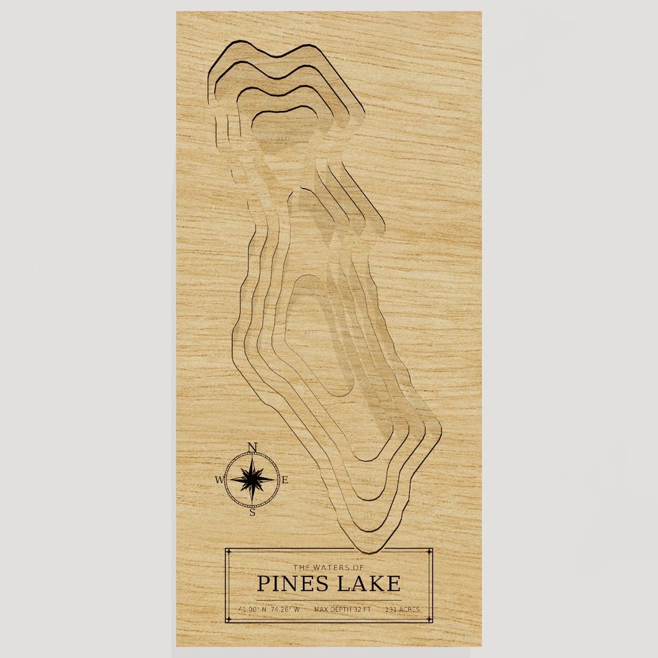 Pines Lake 3D wood map, front view