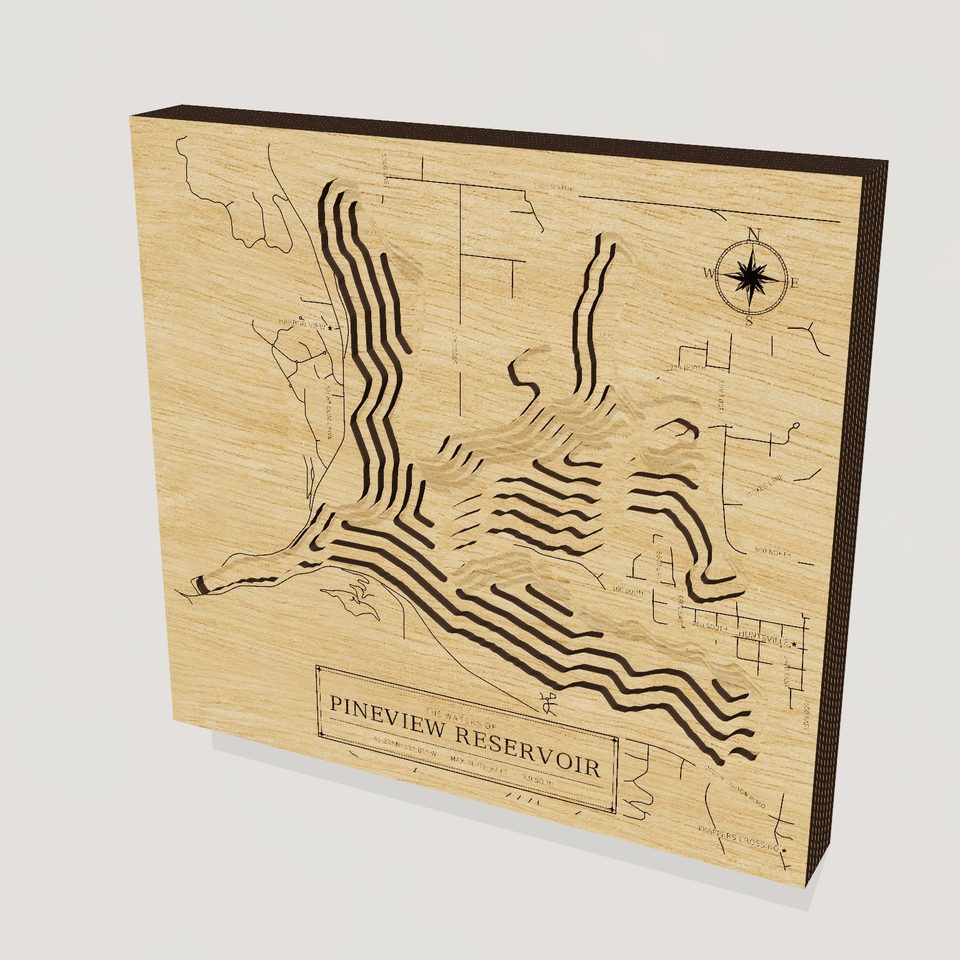 Pineview Reservoir 3D wood map, hero view