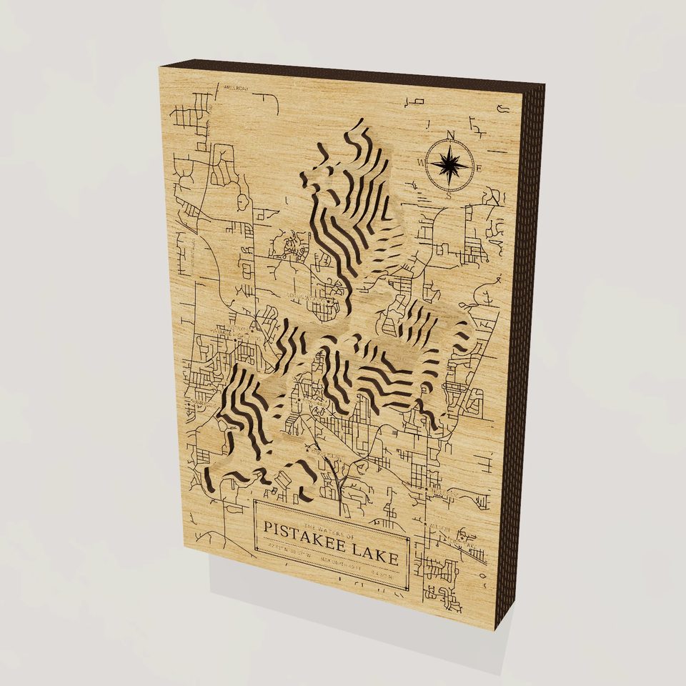 Pistakee Lake 3D wood map, hero view