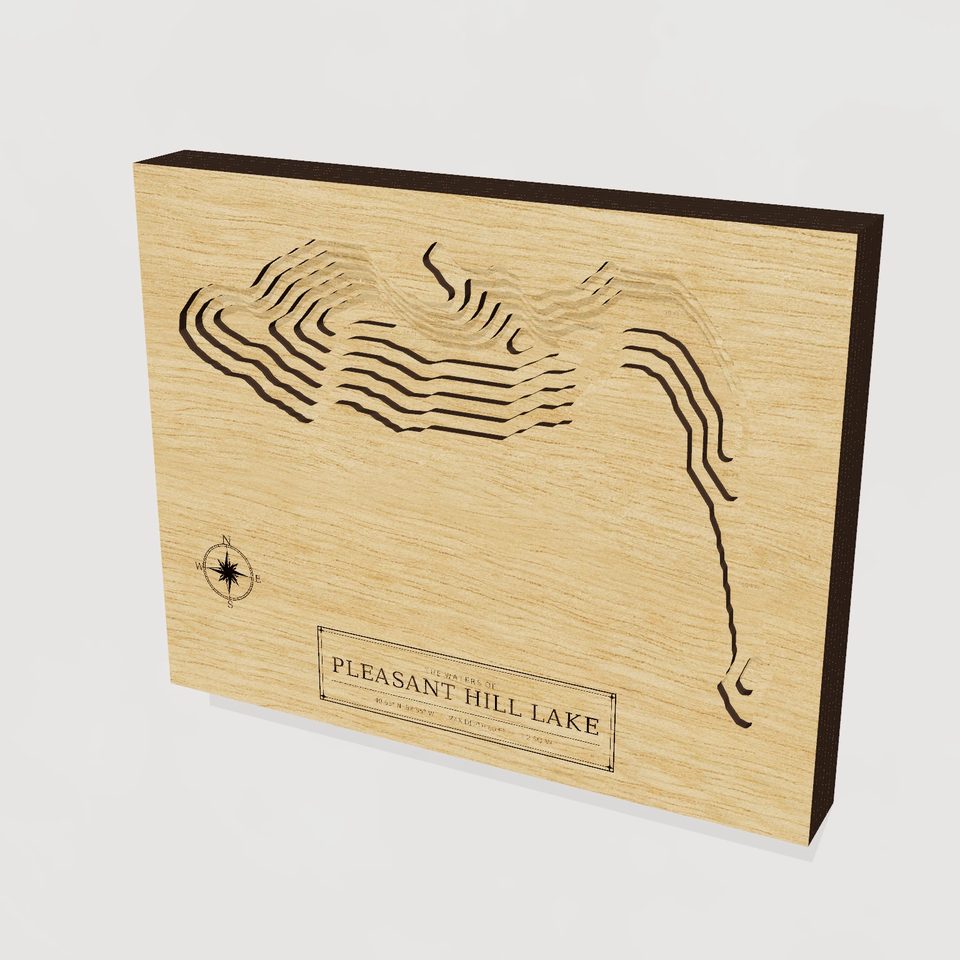 Pleasant Hill Lake 3D wood map, hero view