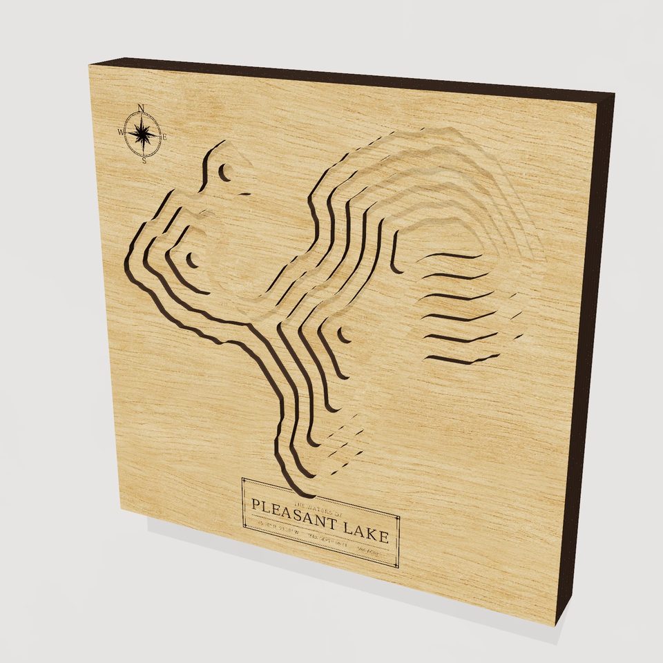 Pleasant Lake 3D wood map, hero view