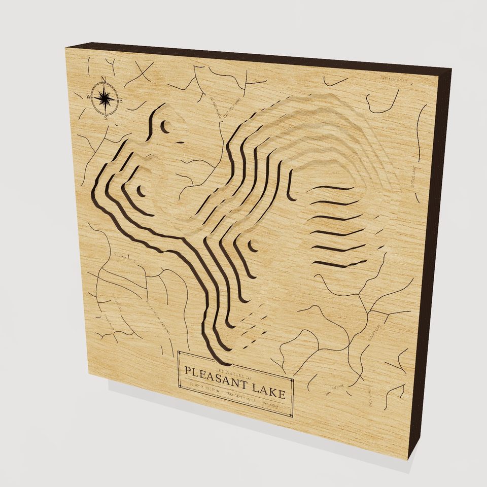 Pleasant Lake 3D wood map, hero view