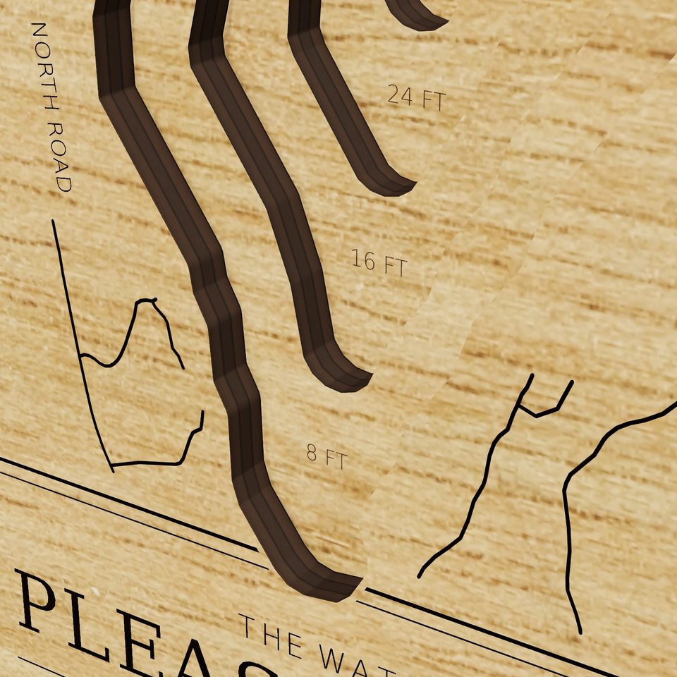 Pleasant Lake 3D wood map, detail view