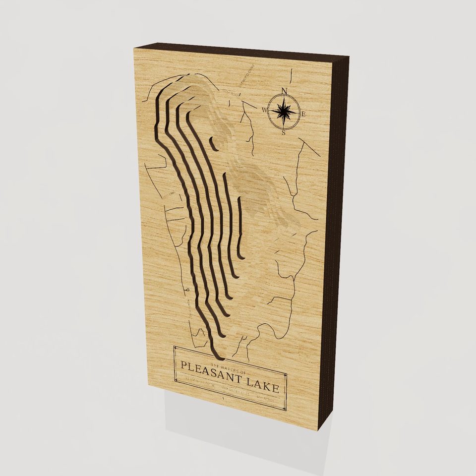 Pleasant Lake 3D wood map, hero view
