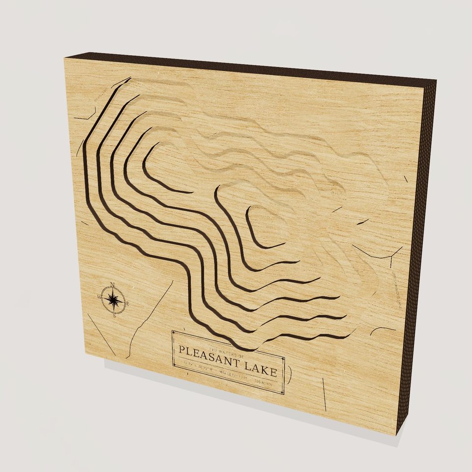 Pleasant Lake 3D wood map, hero view