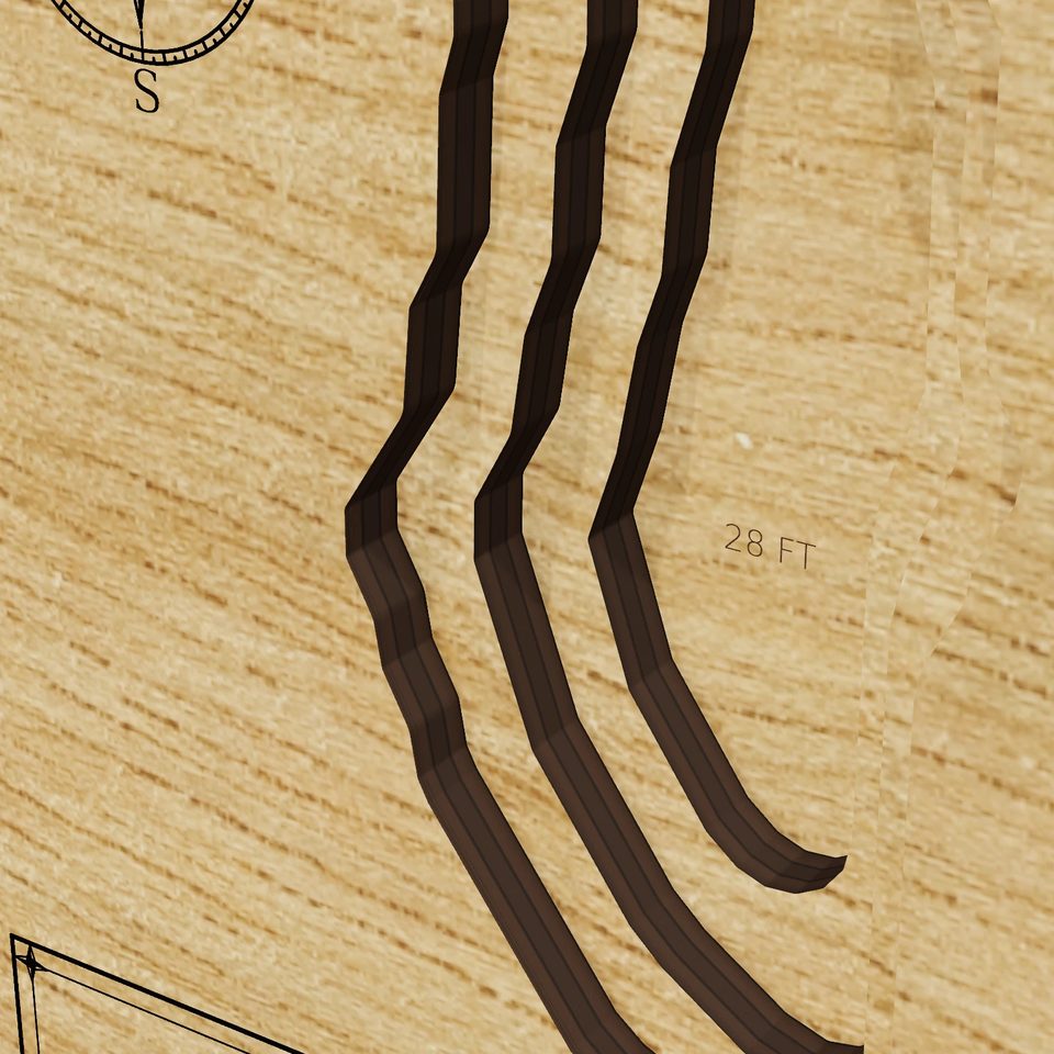 Pleasure Lake 3D wood map, detail view