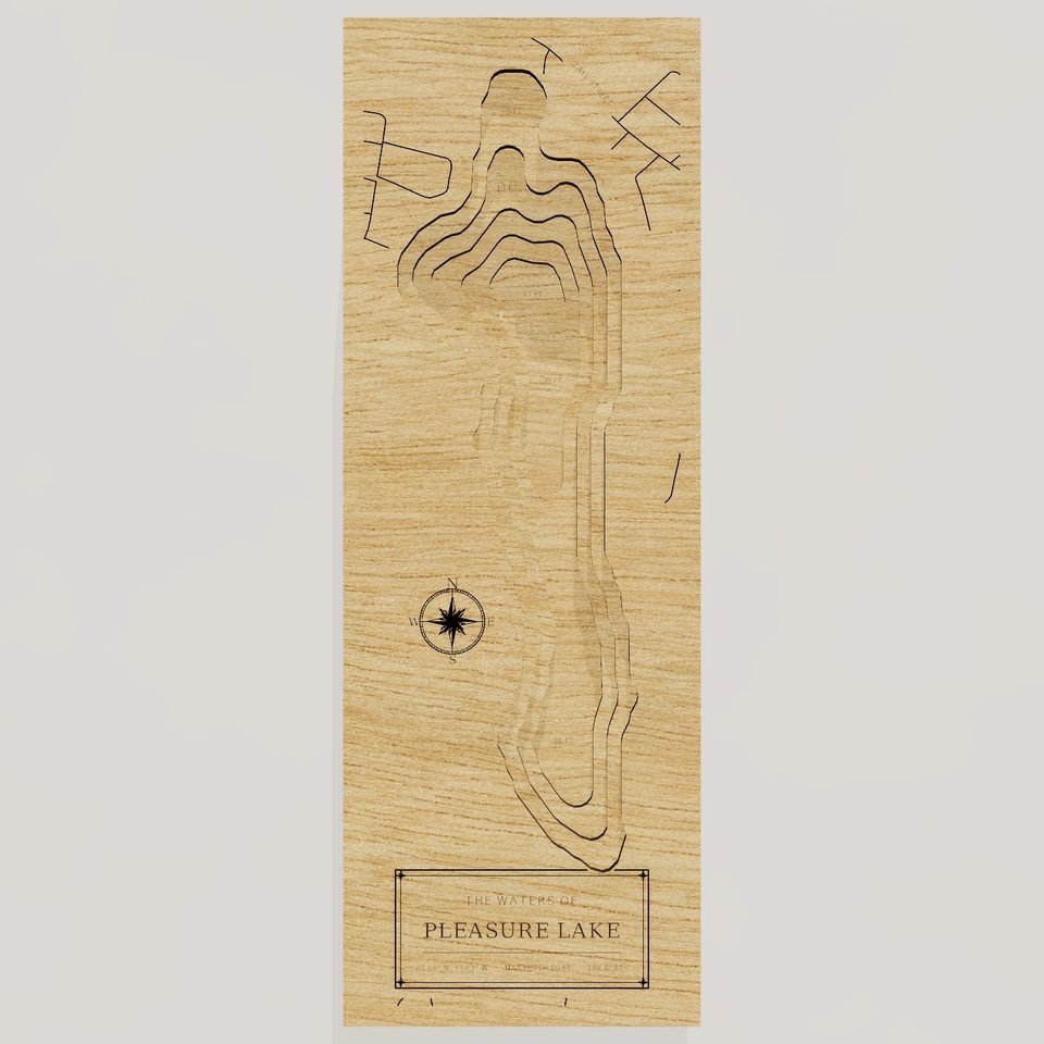 Pleasure Lake 3D wood map, front view
