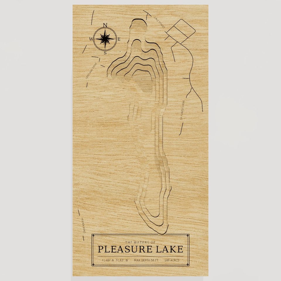 Pleasure Lake 3D wood map, front view