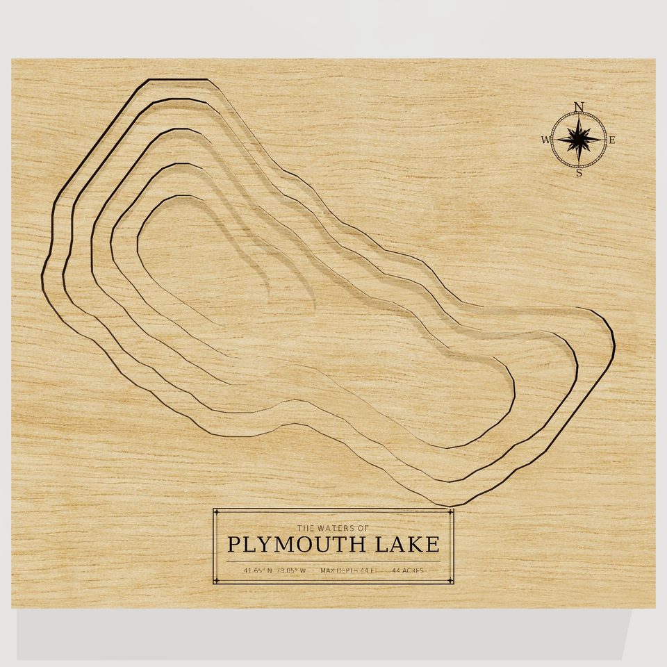 Plymouth Lake 3D wood map, front view