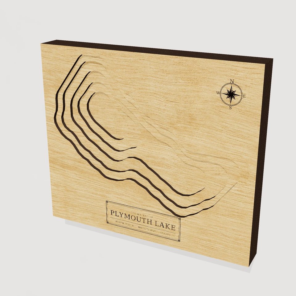 Plymouth Lake 3D wood map, hero view