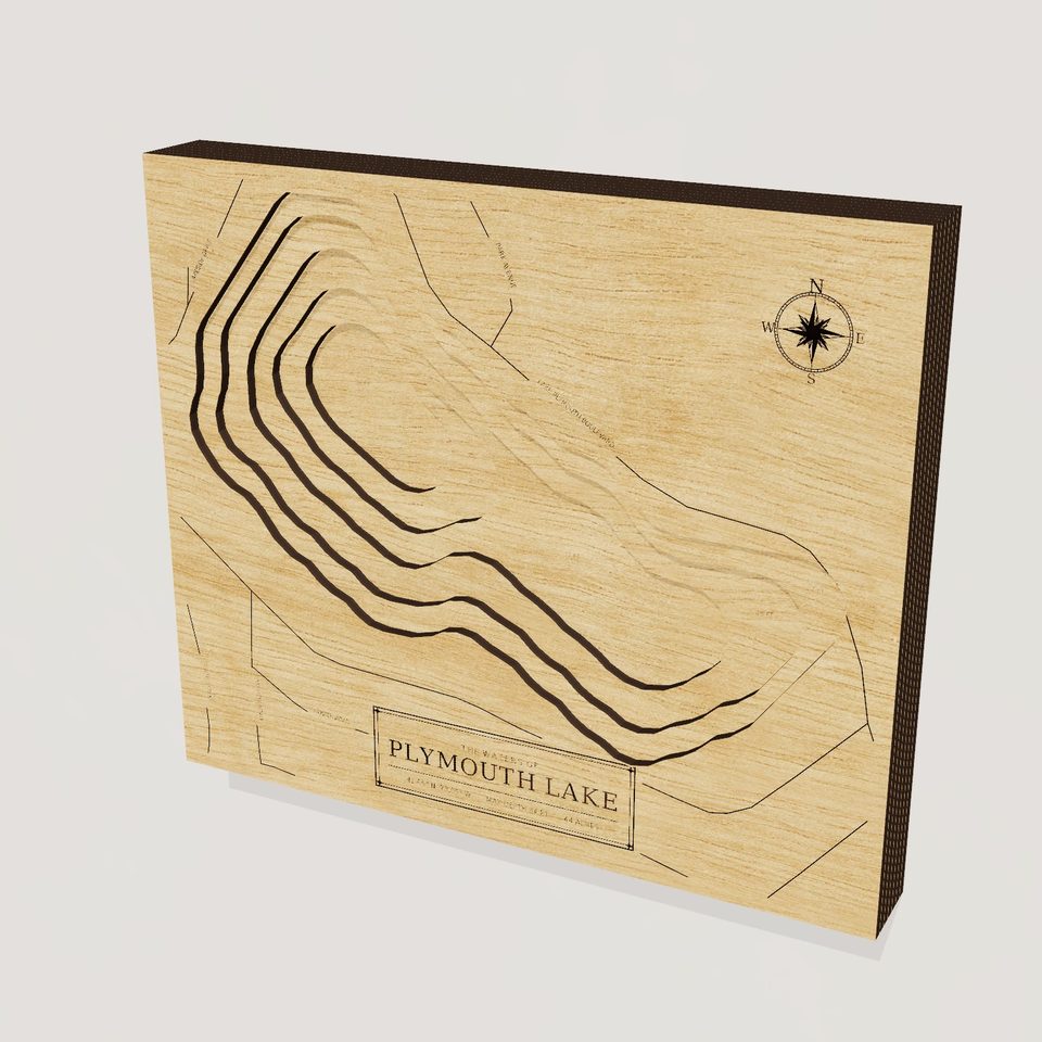 Plymouth Lake 3D wood map, hero view