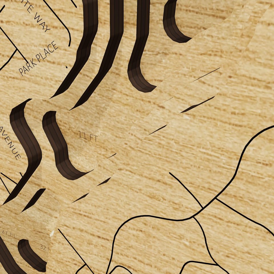 Pompton Lake 3D wood map, detail view