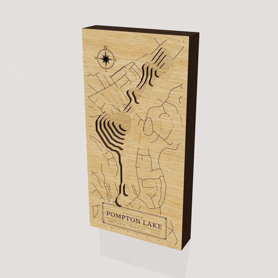 Pompton Lake 3D wood map, hero view
