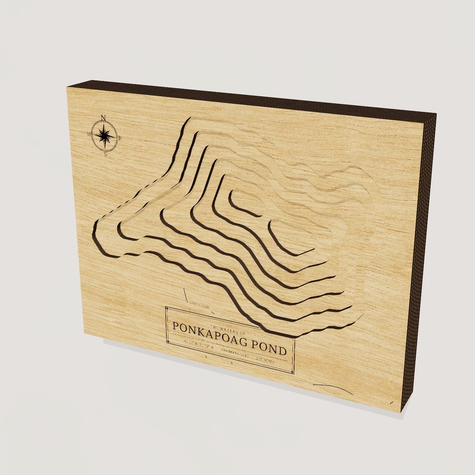 Ponkapoag Pond 3D wood map, hero view