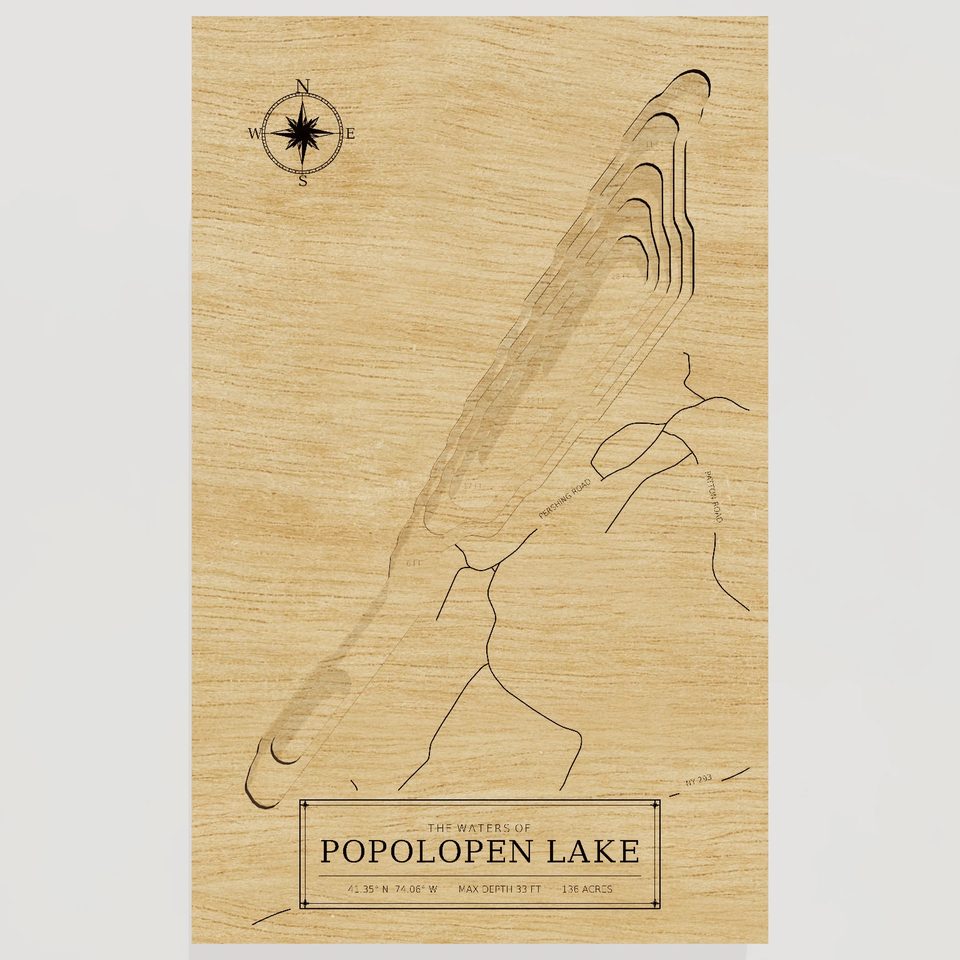 Popolopen Lake 3D wood map, front view