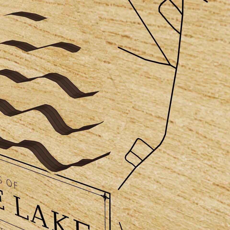 Portage Lake 3D wood map, detail view
