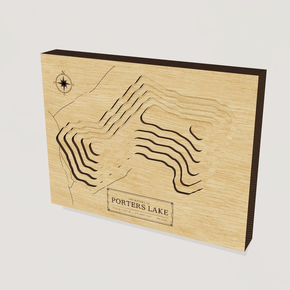 Porters Lake 3D wood map, hero view