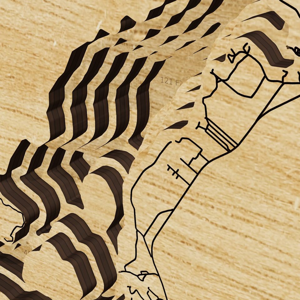 Possum Kingdom Lake 3D wood map, detail view