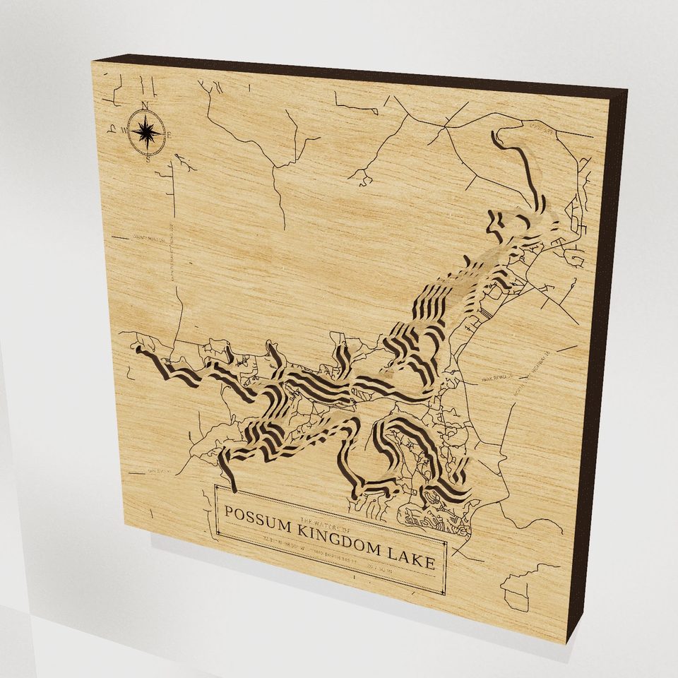 Possum Kingdom Lake 3D wood map, hero view