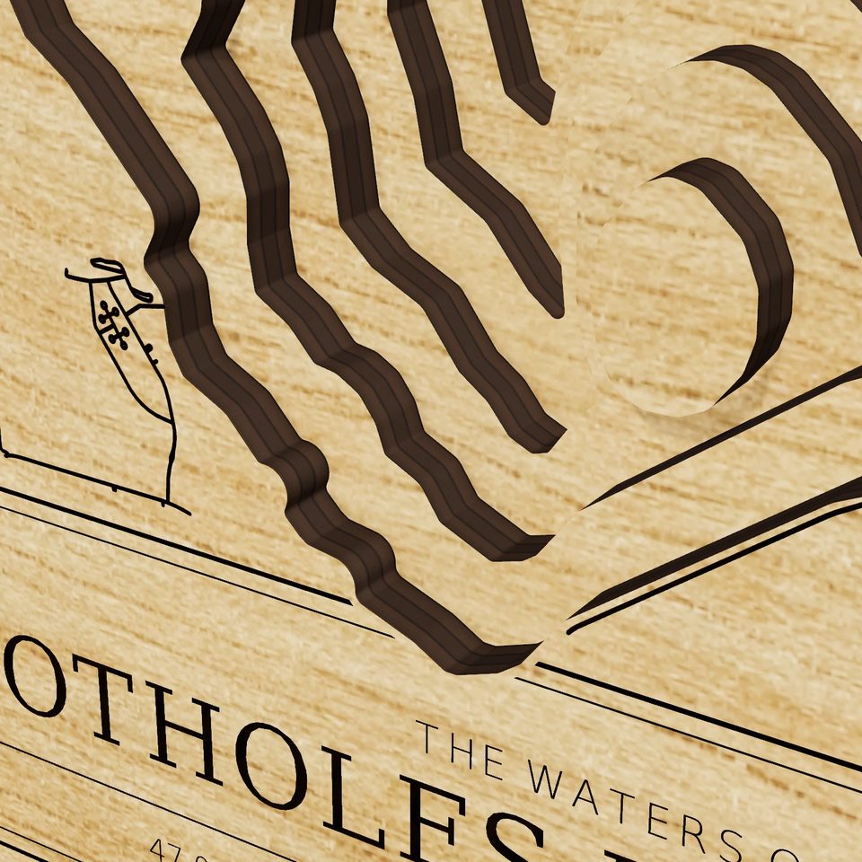 Potholes Reservoir 3D wood map, detail view