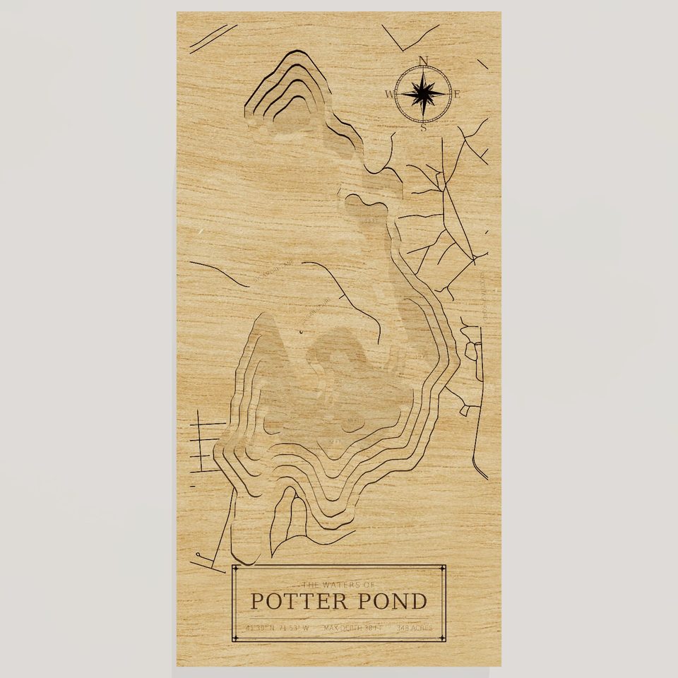 Potter Pond 3D wood map, front view