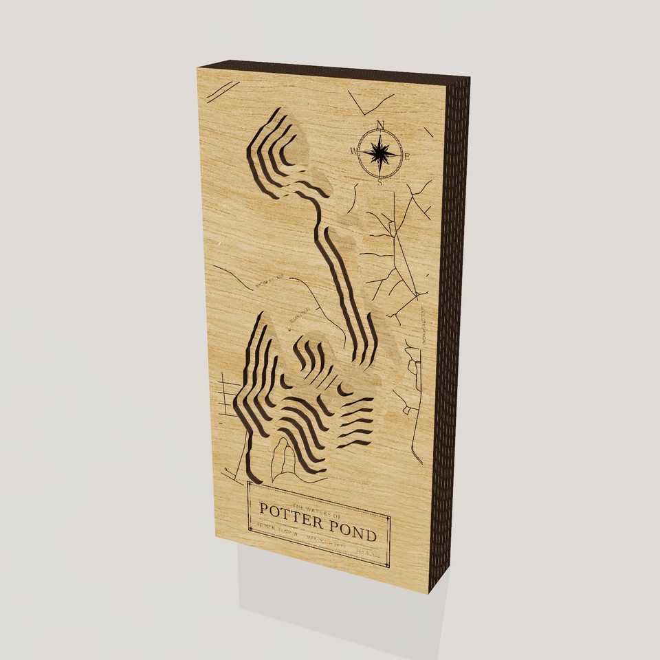 Potter Pond 3D wood map, hero view