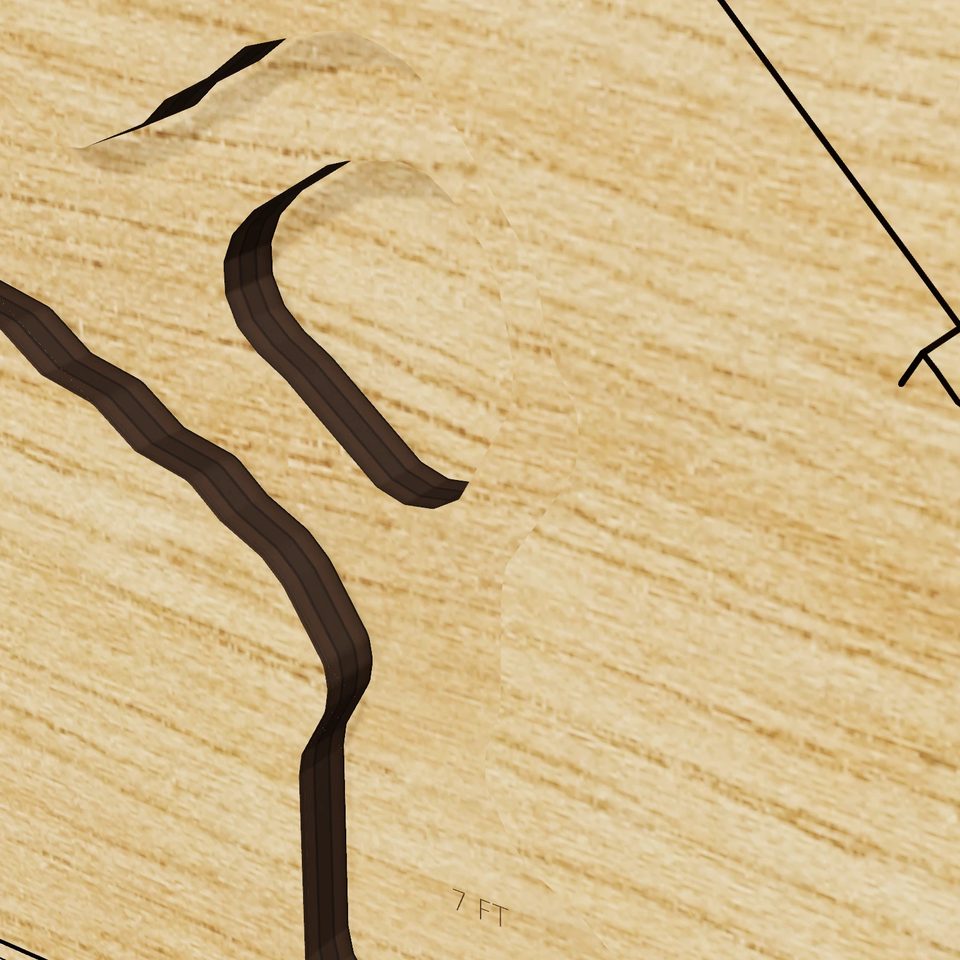 Powwow Pond 3D wood map, detail view