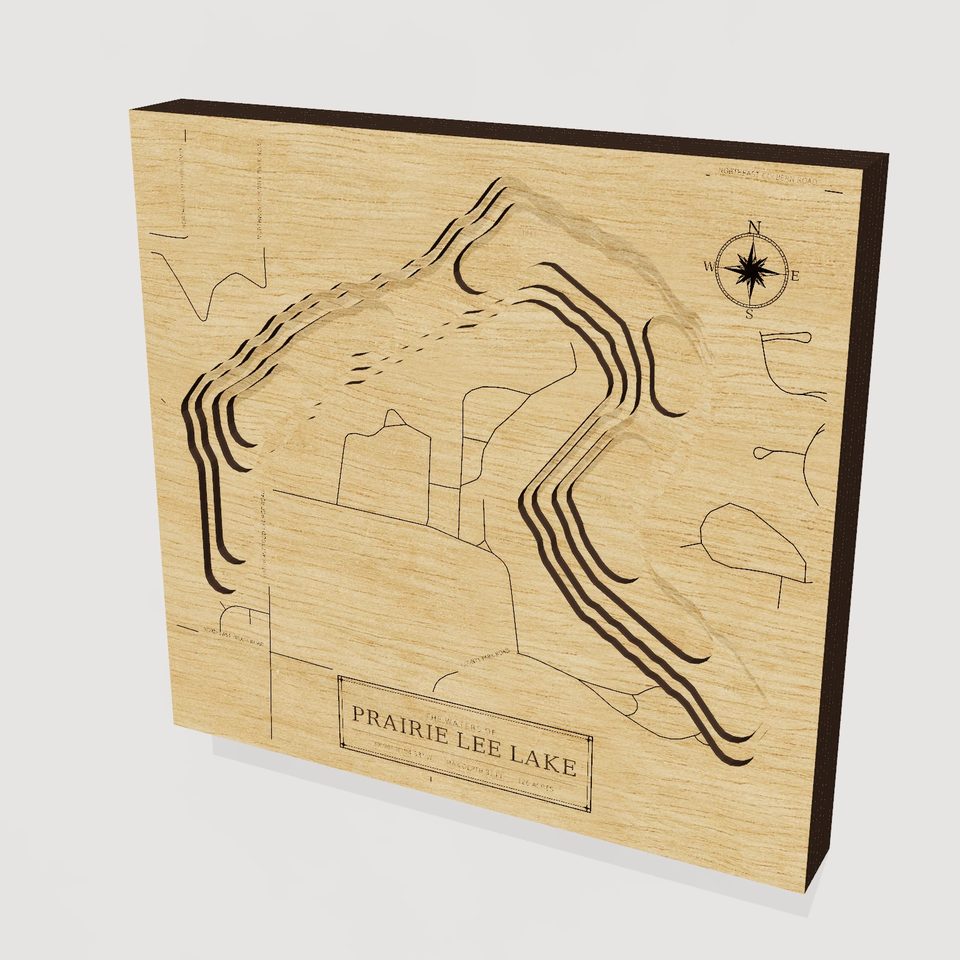 Prairie Lee Lake 3D wood map, hero view