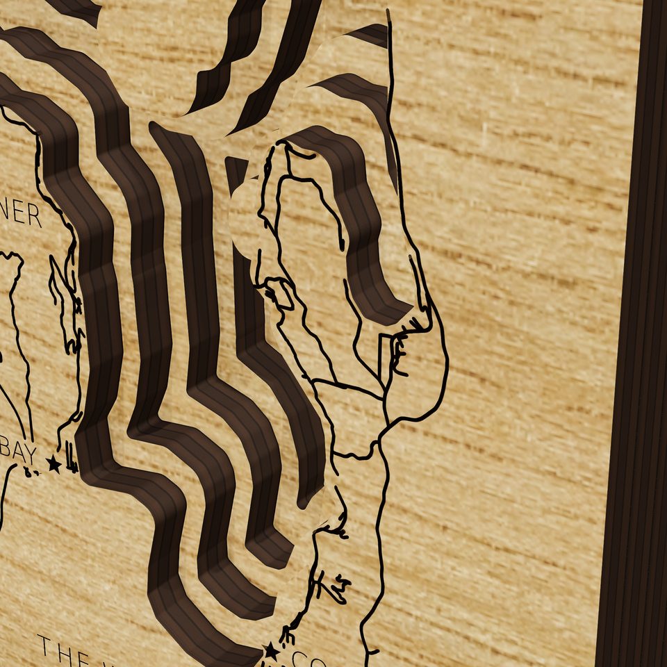 Priest Lake 3D wood map, detail view
